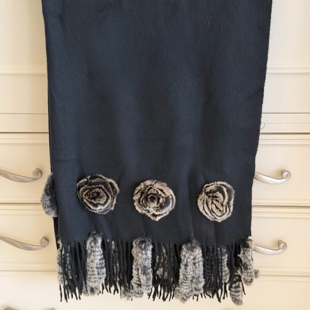 La Fiorentina Wool Wrap with Rabbit Fur Rosettes & Tails